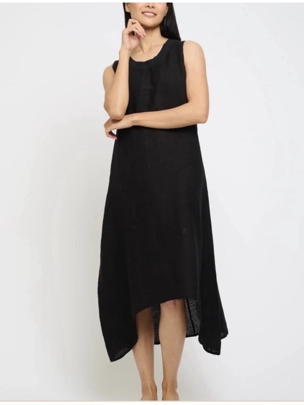 Pistache Women’s High Low Sleeveless Linen Dress Straps Black Size M